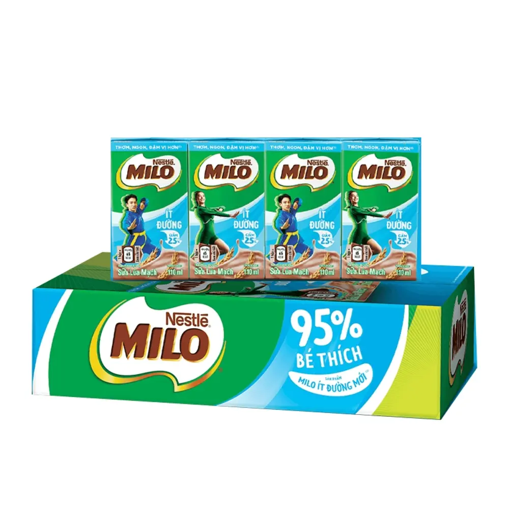 Sữa Lúa Mạch Ít Đường, Milo, Chocolate Flavoured Malted Drink (110ml) - NESTLE