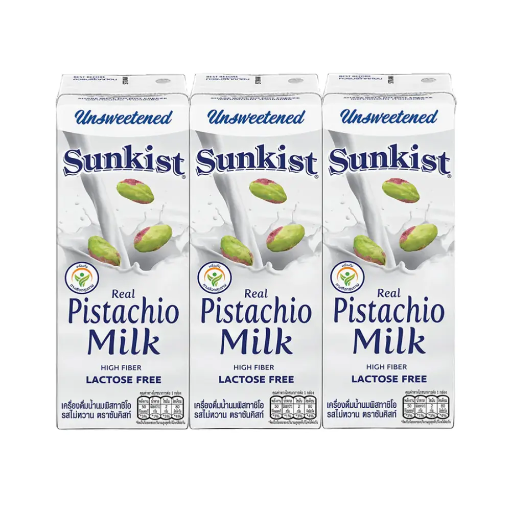 Sữa Hạt Dẻ Cười Không Đường, Real Pistachio Milk, Unsweetened, Lactose Free, 3 Hộp (540ml) - SUNKIST