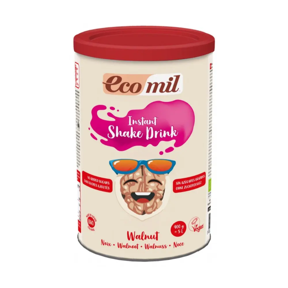 Sữa Bột Hạt Óc Chó Hữu Cơ Không Đường, Instant Shake Drink, Walnut, No Added Sugars (400g) - ECOMIL