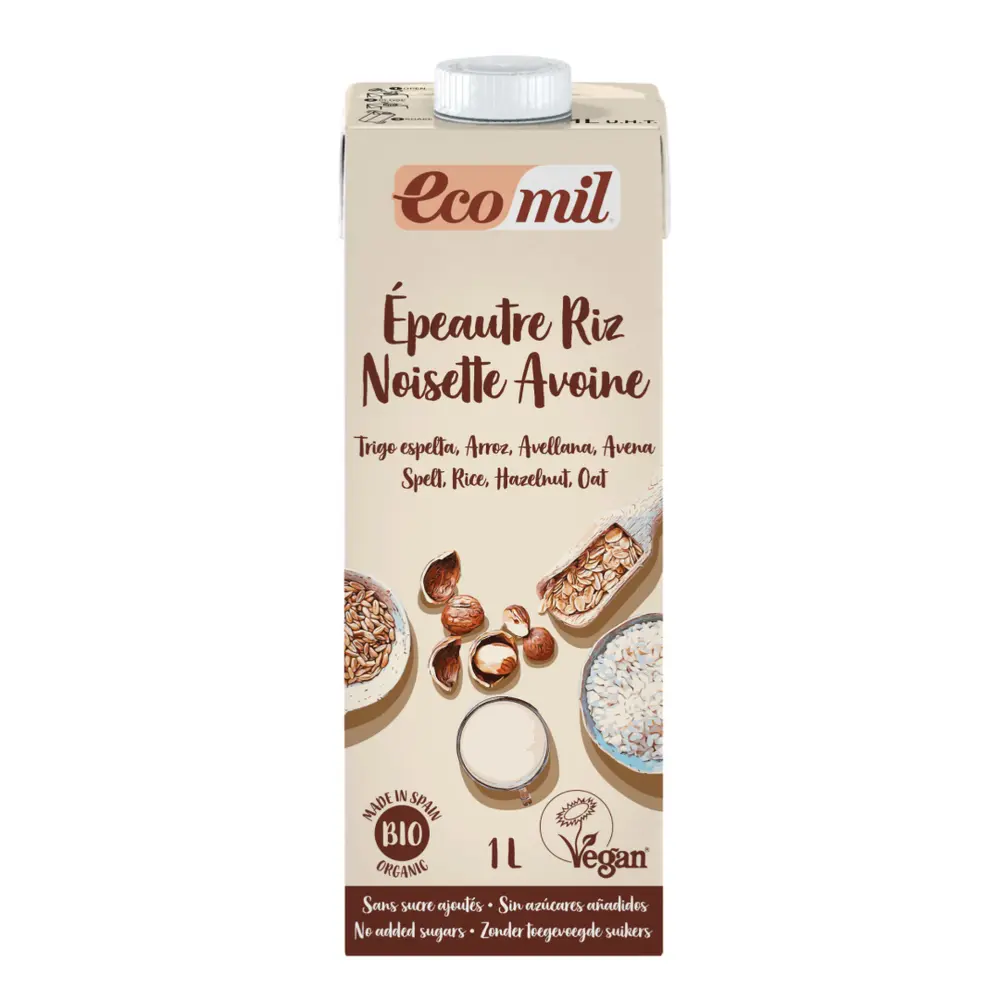 Sữa Yến Mạch, Lúa Mì & Hạt Phỉ Hữu Cơ, Bio Spelt Rice Hazelnut Oat Drink (1L) - ECOMIL