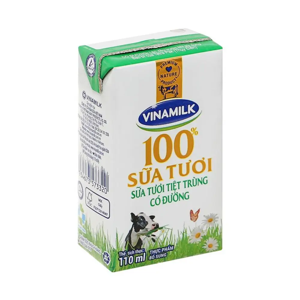 Sữa Tươi Tiệt Trùng Có Đường, Sweetened Pasteurized Milk (110ml) - VINAMILK
