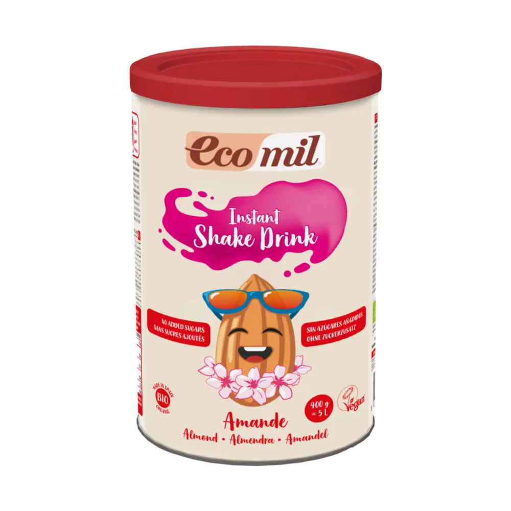 Sữa Bột Hạnh Nhân Hữu Cơ Không Đường, Instant Shake Drink, Almond, No Added Sugars (400g) - ECOMIL