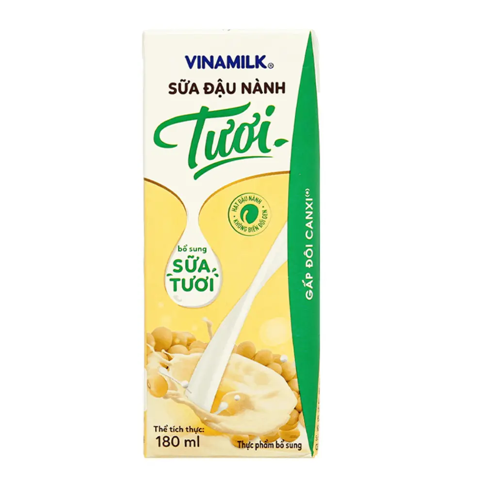 Sữa Đậu Nành Tươi Gấp Đôi Canxi, Calcium Soya Milk (180ml) - VINAMILK