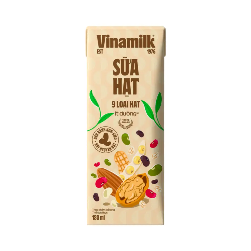 Sữa Hạt 9 Loại Hạt Ít Đường, 9 Kinds of Nuts, Less Sugar (180ml) - VINAMILK