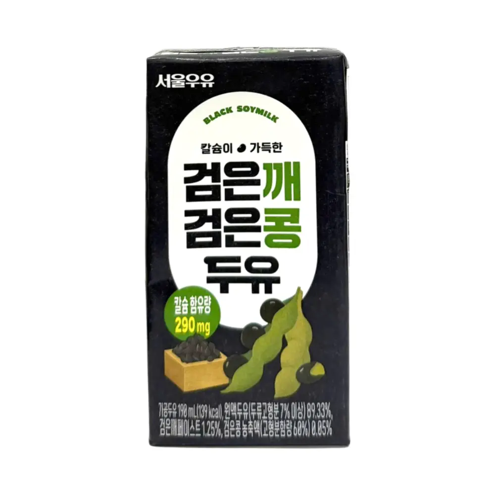 Sữa Đậu Nành Mè Đen Bổ Sung Canxi, Black Sesame Black Bean Soy Milk (190ml) - SEOUL MILK