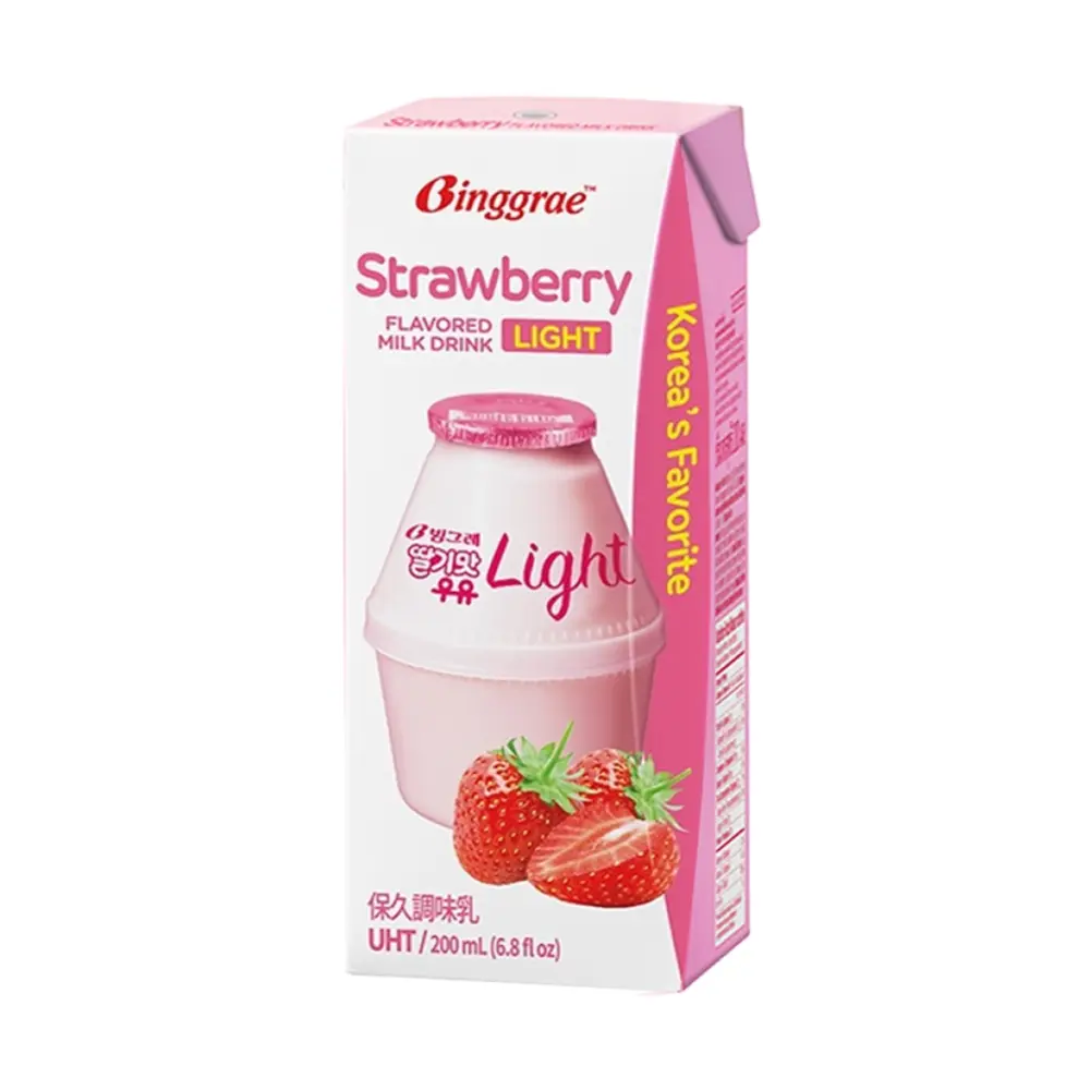 Sữa Dâu Ít Đường, Strawberry Flavored Milk Drink, Light, 6.8 fl oz (200ml) - BINGGRAE