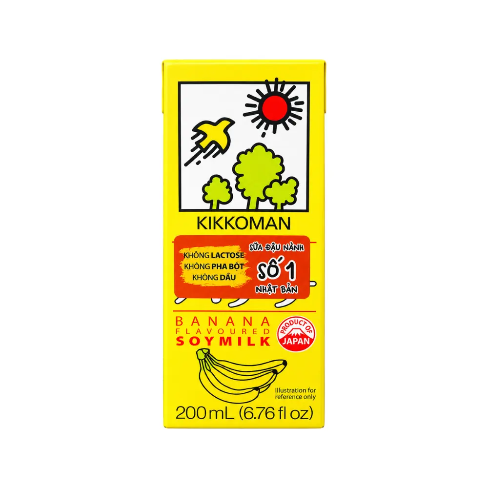 Sữa Đậu Nành Vị Chuối, Banana Flavoured Soy Milk, 6.76 fl oz (200ml) - KIKKOMAN