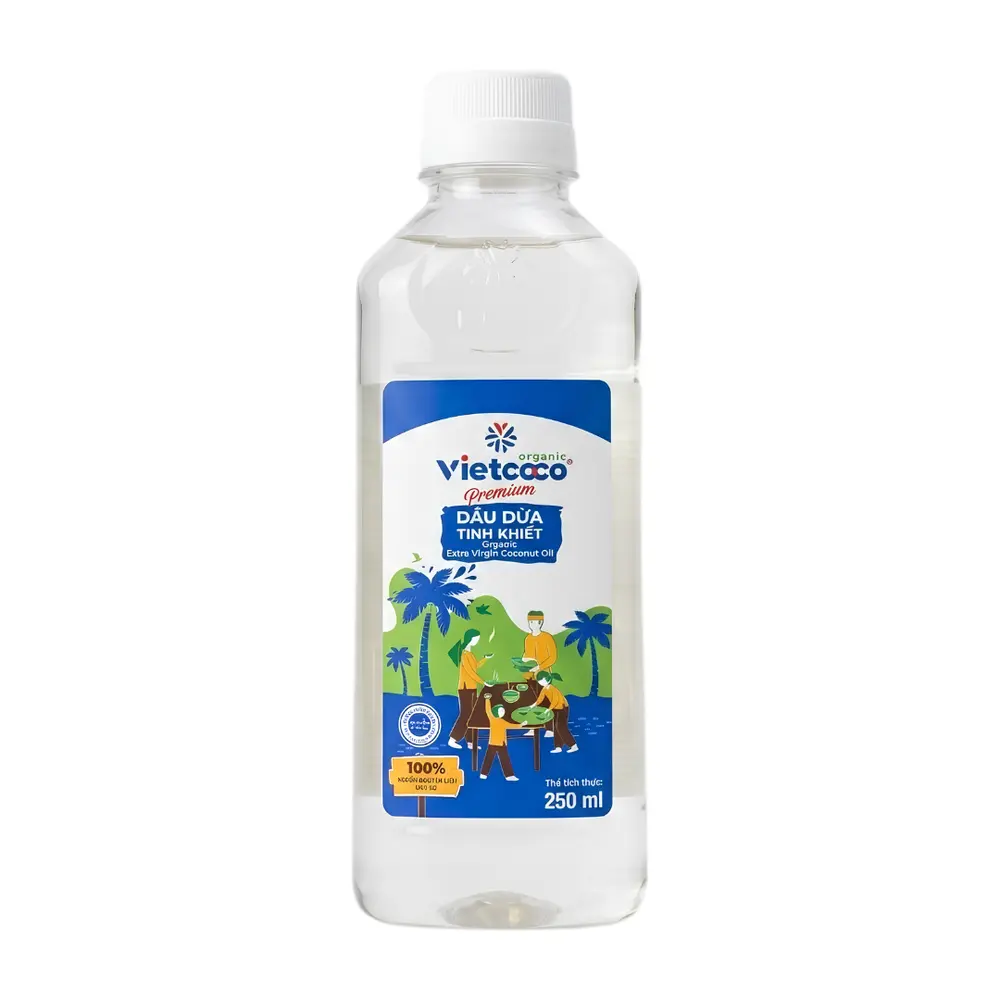 Dầu Dừa Tinh Khiết Hữu Cơ, Organic Extra Virgin Coconut Oil (250ml) - VIETCOCO
