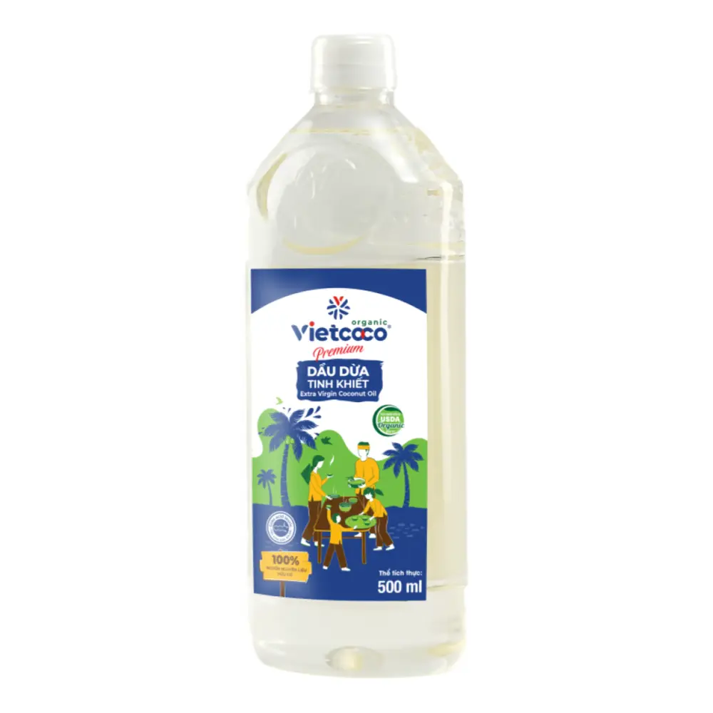 Dầu Dừa Tinh Khiết Hữu Cơ, Premium Organic Extra Virgin Coconut Oil (500ml) - VIETCOCO