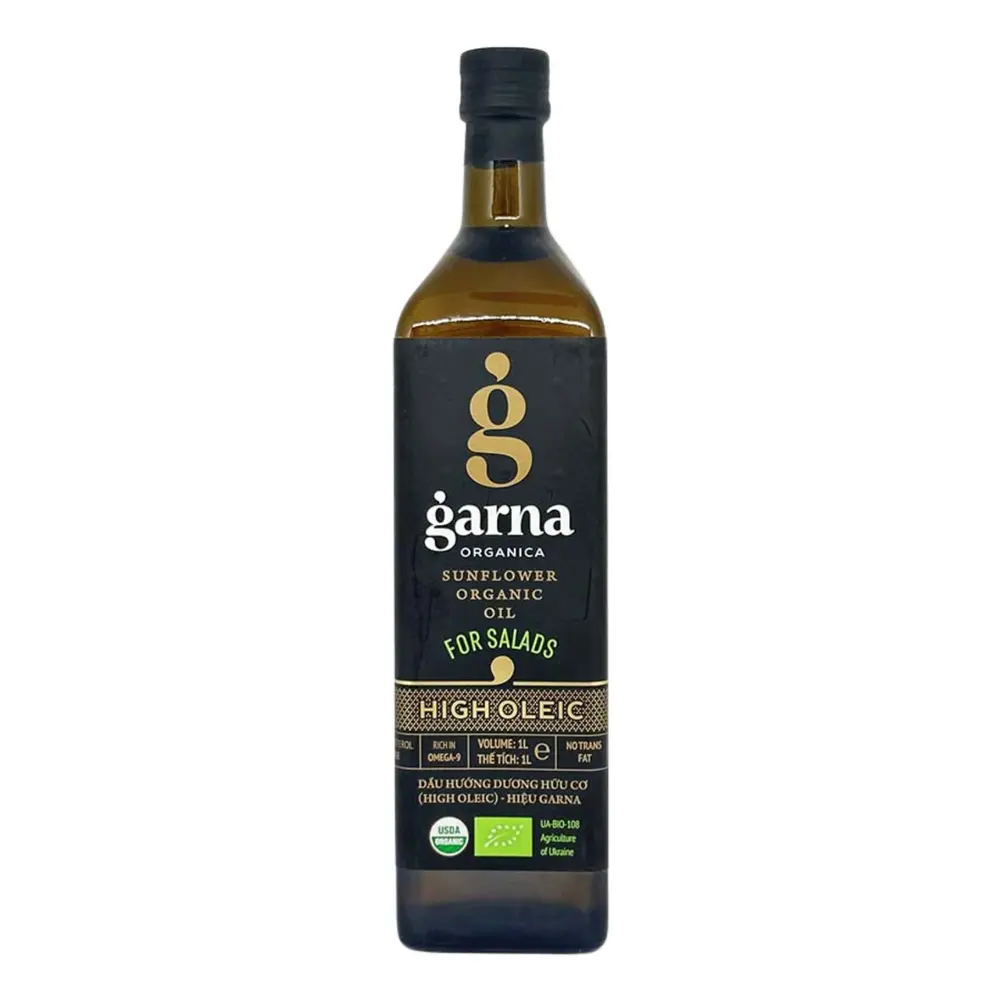 Dầu Hướng Dương Hữu Cơ, Sunflower Organic Oil for Salads, High Oleic (1L) - GARNA