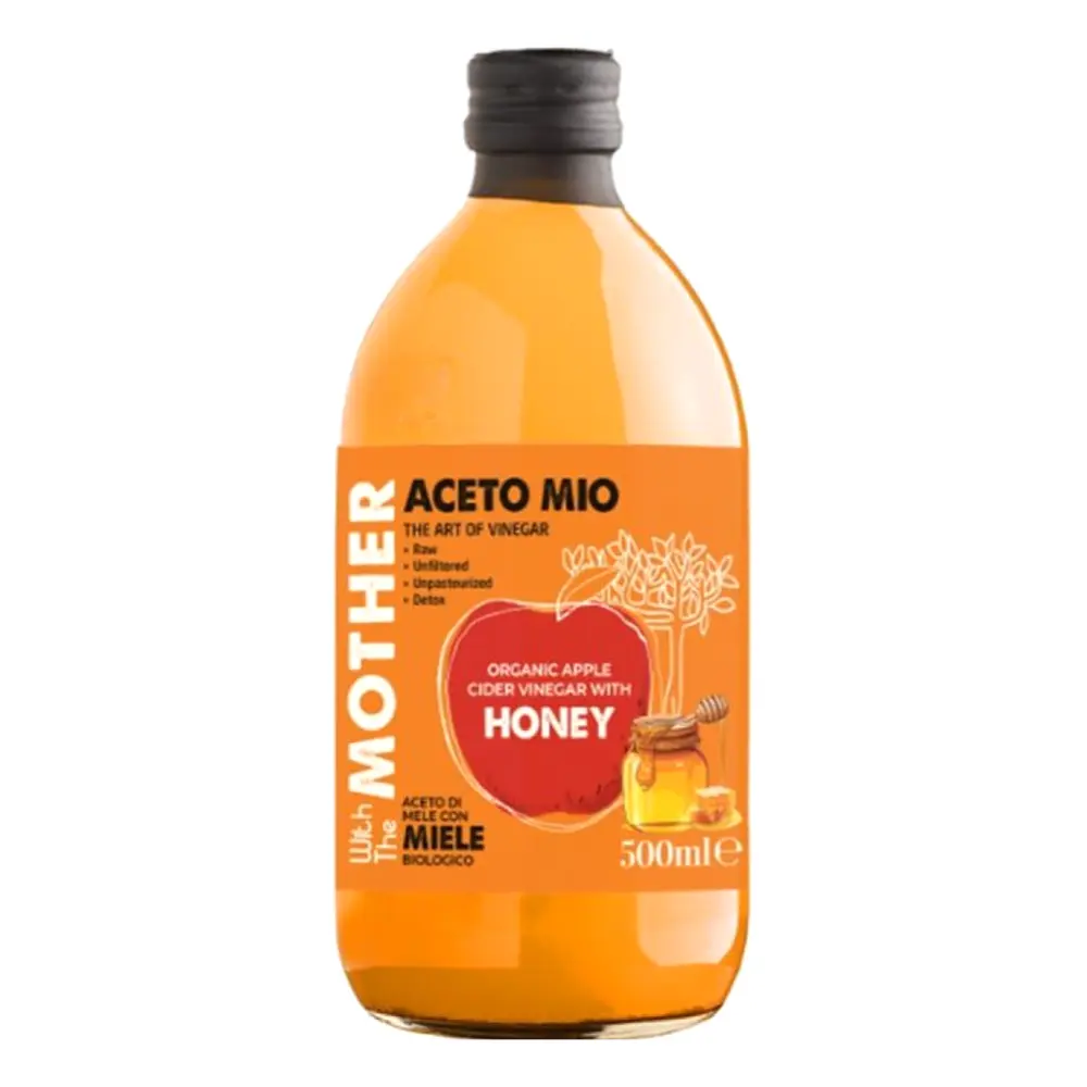 Giấm Táo Mật Ong Hữu Cơ Có Giấm Cái, Organic Apple Cider Vinegar with Honey with The Mother (500ml) - ACETO MIO