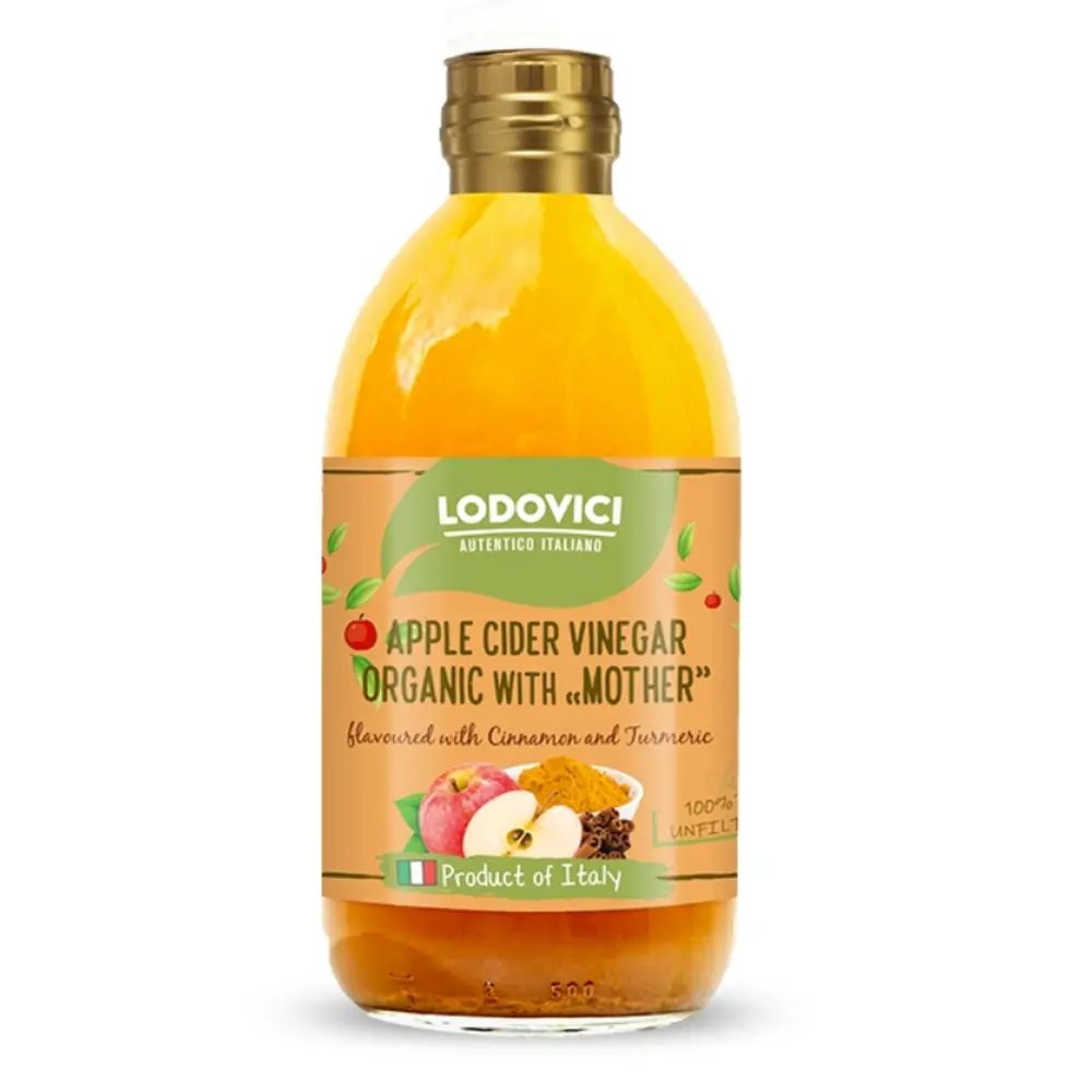 Giấm Táo Hữu Cơ Có Giấm Cái Vị Quế & Nghệ, Apple Cider Vinegar Organic with Mother, Flavoured with Cinnamon & Turmeric (500ml) - LODOVICI