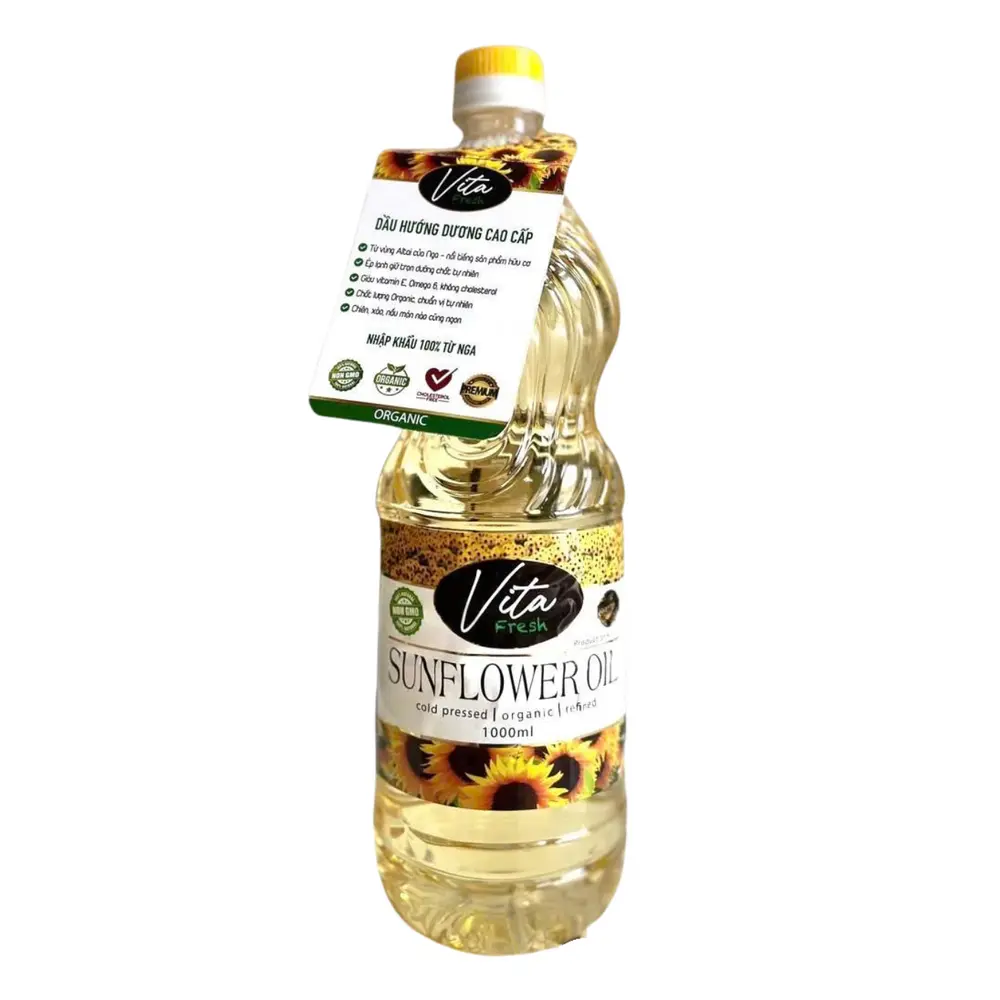 Dầu Hướng Dương Hữu Cơ Ép Lạnh, Organic Cold Pressed Sunflower Oil (1000ml) - VITA FRESH