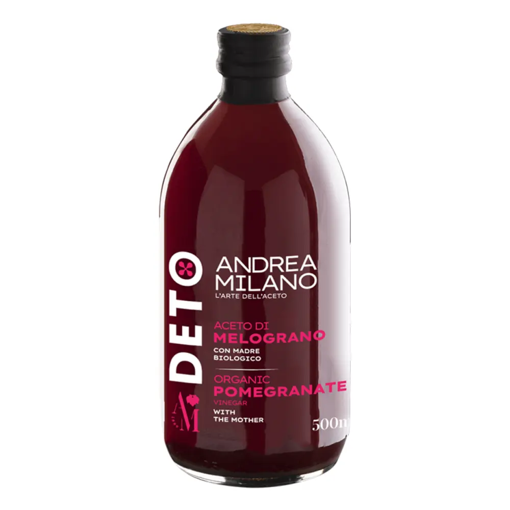 Giấm Lựu Detox Hữu Cơ Có Giấm Cái, Deto, Organic Pomegranate Vinegar with The Mother (500ml) - ANDREA MILANO