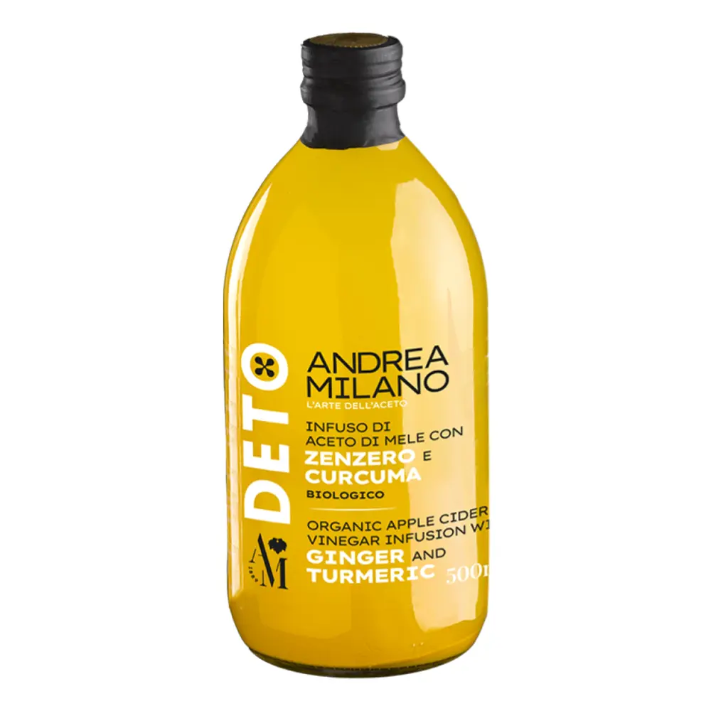 Giấm Táo Detox Hữu Cơ Vị Gừng & Nghệ, Deto, Organic Apple Cider Vinegar Infusion with Ginger & Turmeric (500ml) - ANDREA MILANO