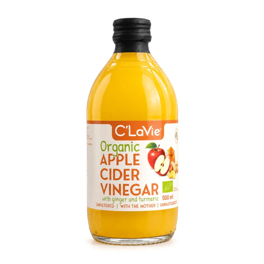 Giấm Táo Hữu Cơ Gừng Nghệ Có Giấm Cái, Organic Apple Cider Vinegar with Ginger & Turmeric, with The Mother (500ml) - C'LAVIE