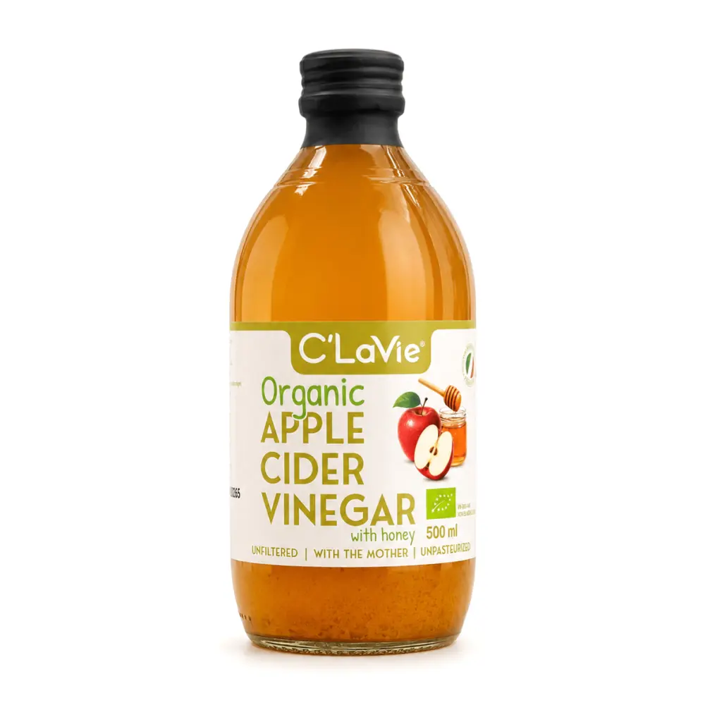 Giấm Táo Hữu Cơ Mật Ong Có Giấm Cái, Organic Apple Cider Vinegar with Honey, with The Mother (500ml) - C'LAVIE