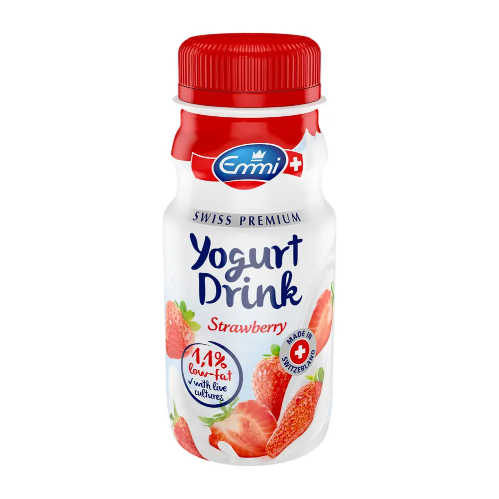 Sữa Chua Uống Vị Dâu Ít Béo, Swiss Premium Yoghurt Drink, Strawberry, 1.1% Fat (150ml) - EMMI