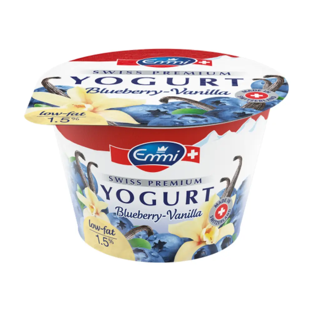 Sữa Chua Vị Việt Quất Vani Ít Béo, Swiss Premium Yogurt, Blueberry Vanilla, 1.5% Fat (100g) - EMMI