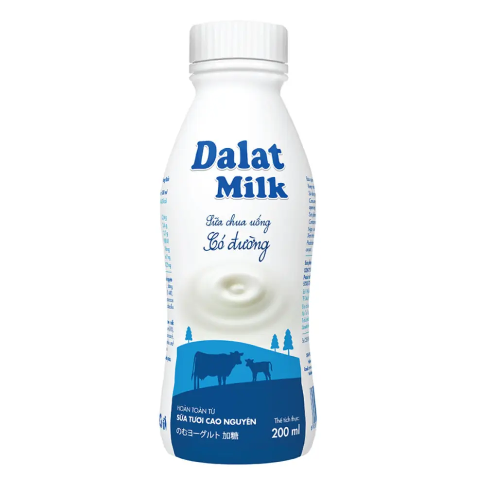 Sữa Chua Uống Có Đường, Yogurt Drink, Sweetened (200ml) - DALAT MILK