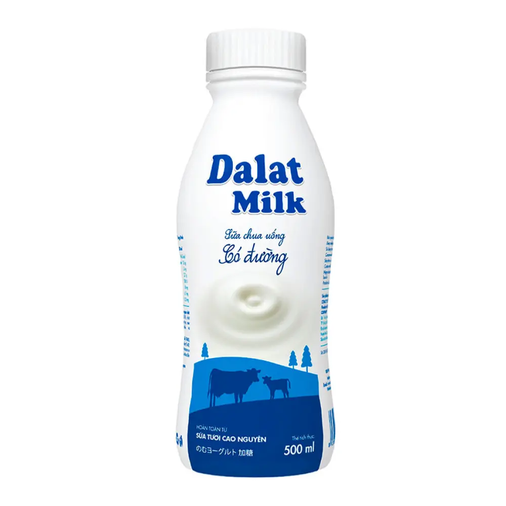 Sữa Chua Uống Có Đường, Yogurt Drink, Sweetened (500ml) - DALAT MILK