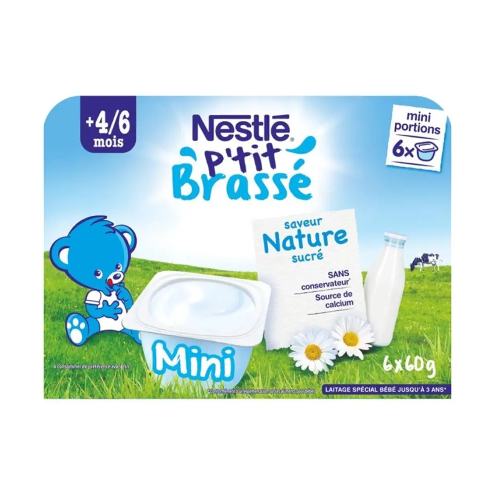 Sữa Chua Vị Tự Nhiên, P`tit Brassé, Nature, 6 Hũ Mini (360g) - NESTLE