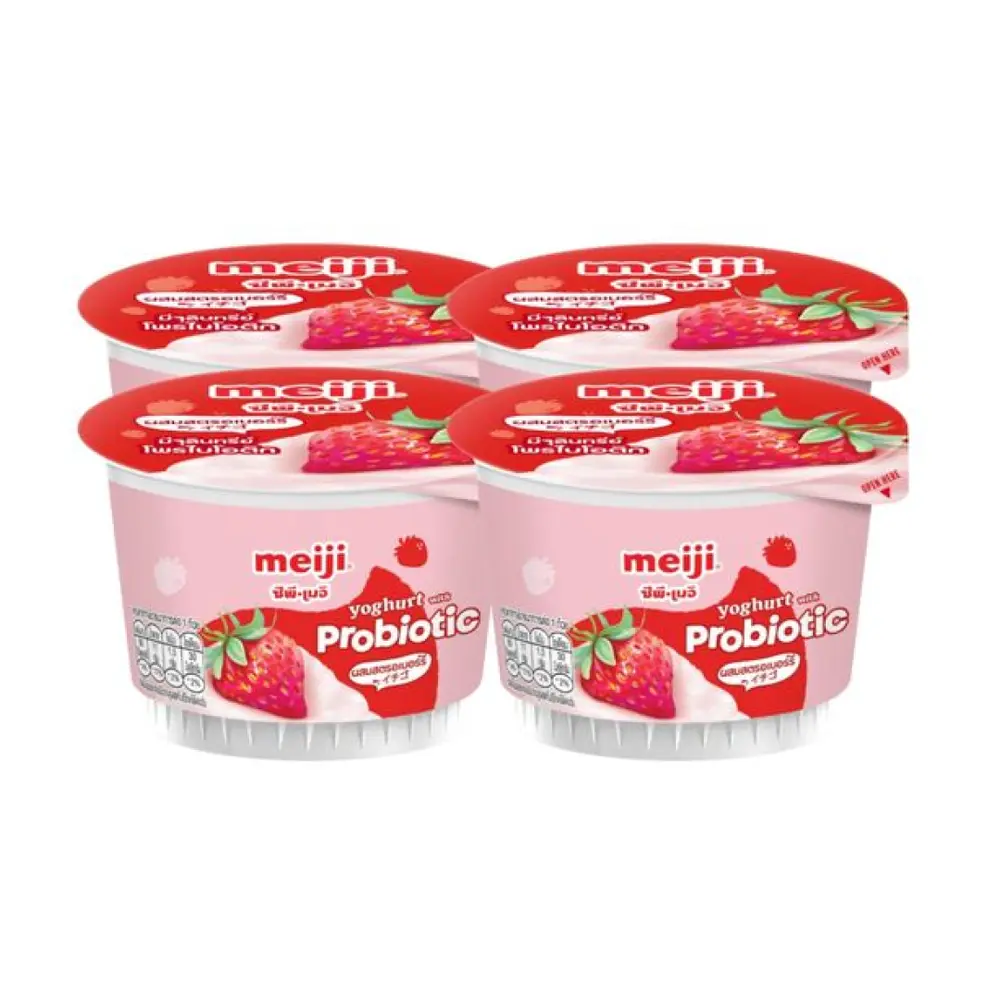 Sữa Chua Lợi Khuẩn Dâu Tây, Yoghurt with Probiotic, Strawberry, 4 Hộp (360g) - MEIJI