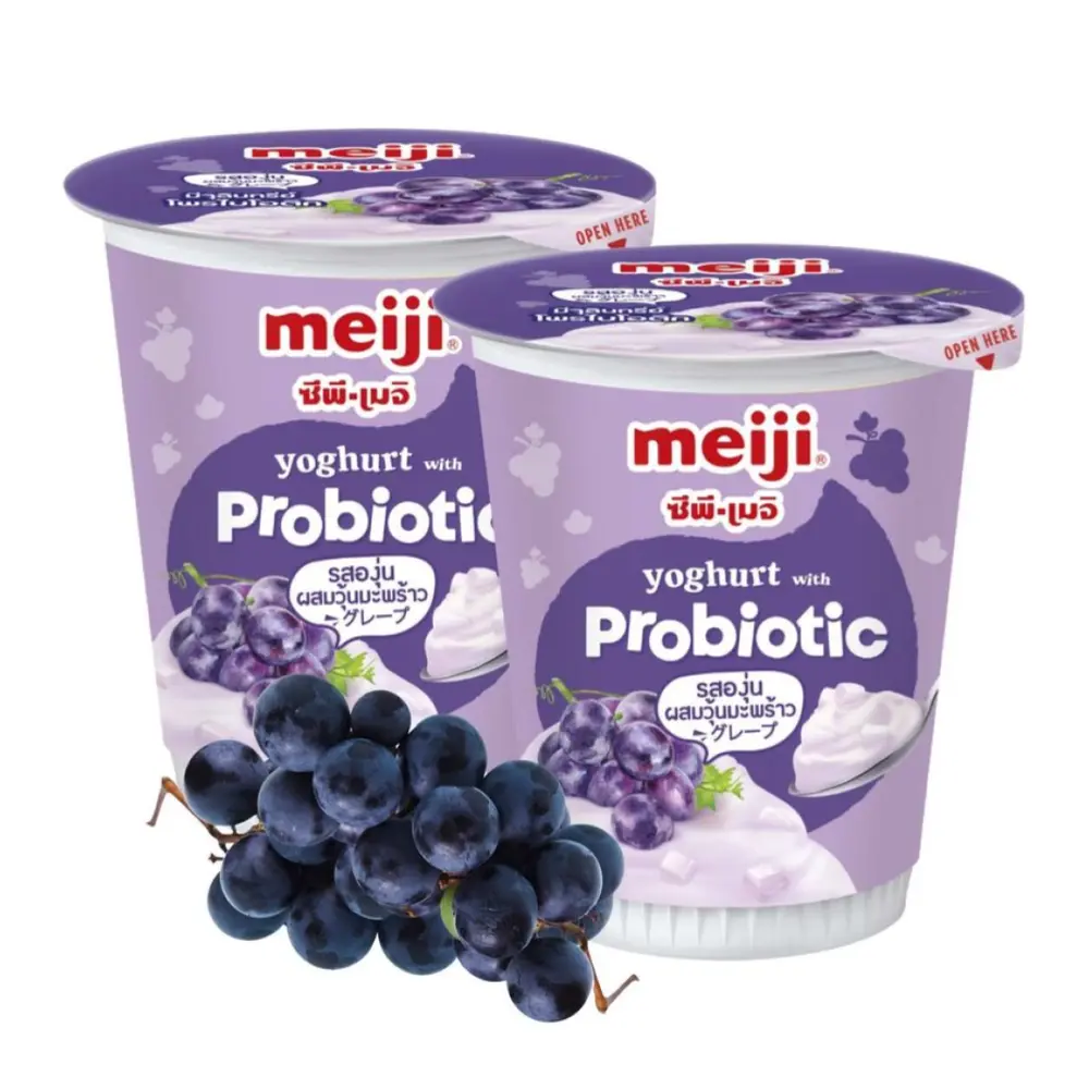 Sữa Chua Lợi Khuẩn Vị Nho Thạch Dừa, Yoghurt with Probiotic, Grape & Nata de Coco (135g) - MEIJI