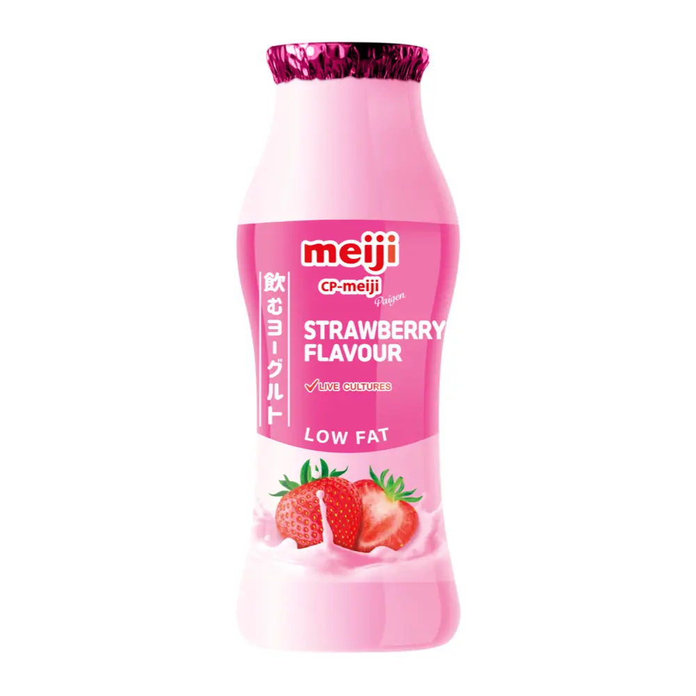 Sữa Chua Uống Ít Béo Hương Dâu, Paigen, Strawberry Flavoured Drinking Yoghurt, Low Fat (150ml) - MEIJI