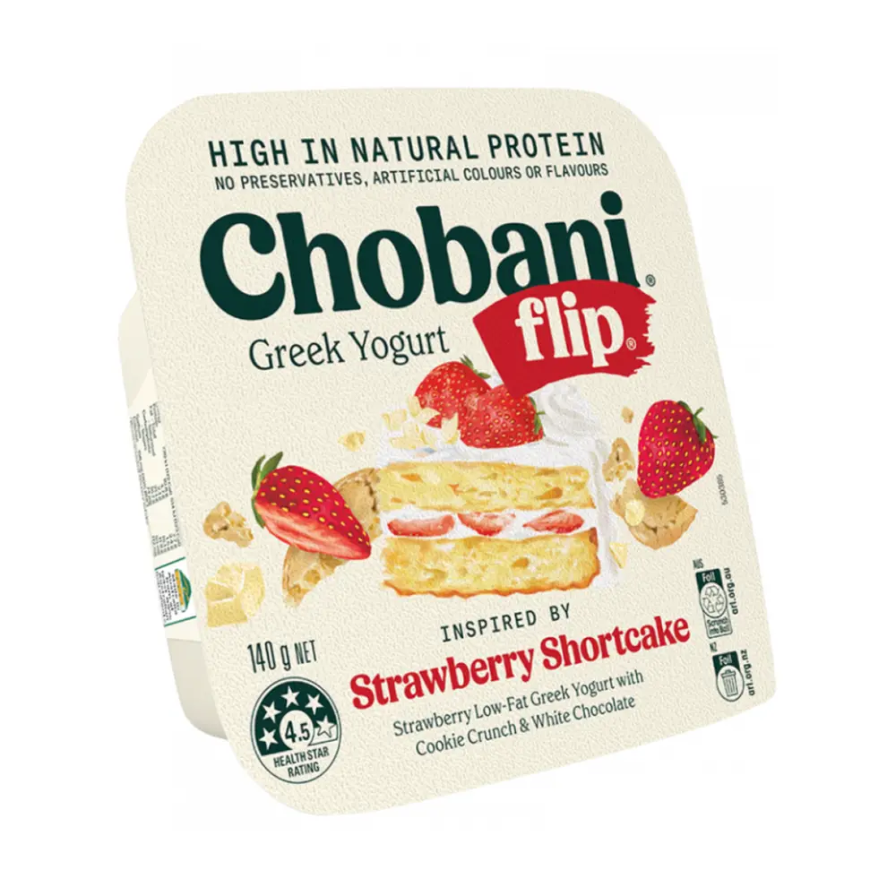 Sữa Chua Hy Lạp Dâu Vị Bánh Bông Lan, Flip, Strawberry Shortcake, Strawberry Low-Fat Greek Yogurt (140g) - CHOBANI