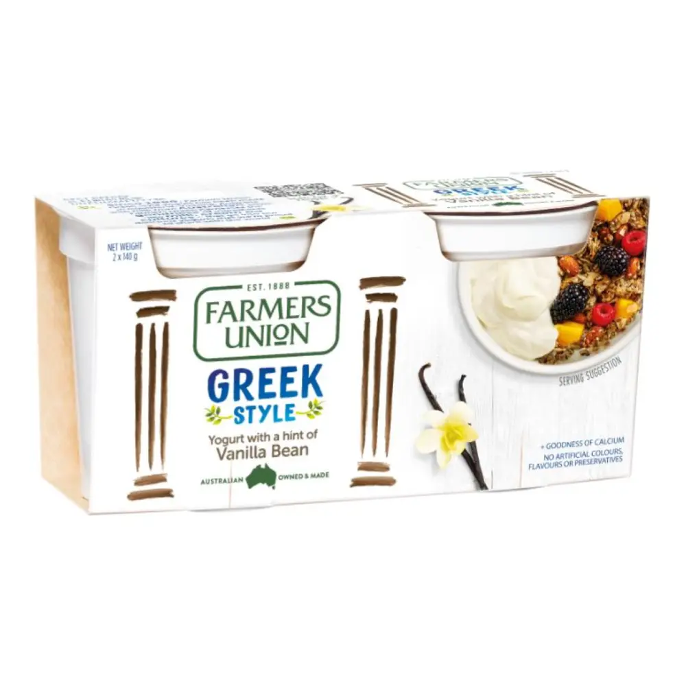 Sữa Chua Hy Lạp Vani, Greek Style Yogurt with a Hint of Vanilla Bean, 2 Hộp (280g) - FARMERS UNION