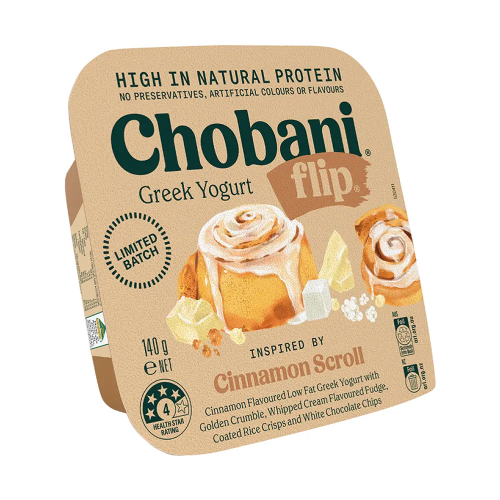 Sữa Chua Hy Lạp Vị Bánh Quế, Flip, Cinnamon Scroll, Cinnamon Flavoured Low-Fat Greek Yogurt (140g) - CHOBANI