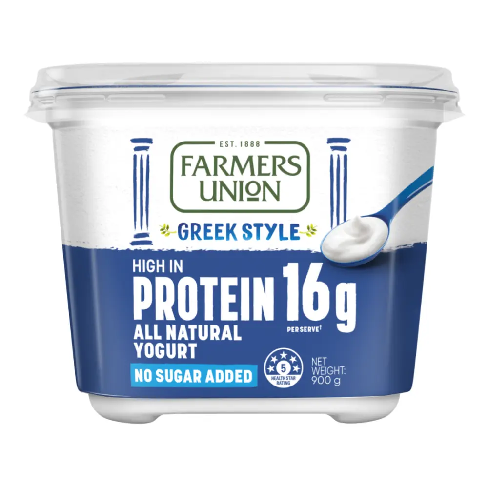 Sữa Chua Hy Lạp Bổ Sung Protein, Greek Style All Natural Yogurt, High Protein 16g, No Sugar Added (900g) - FARMERS UNION