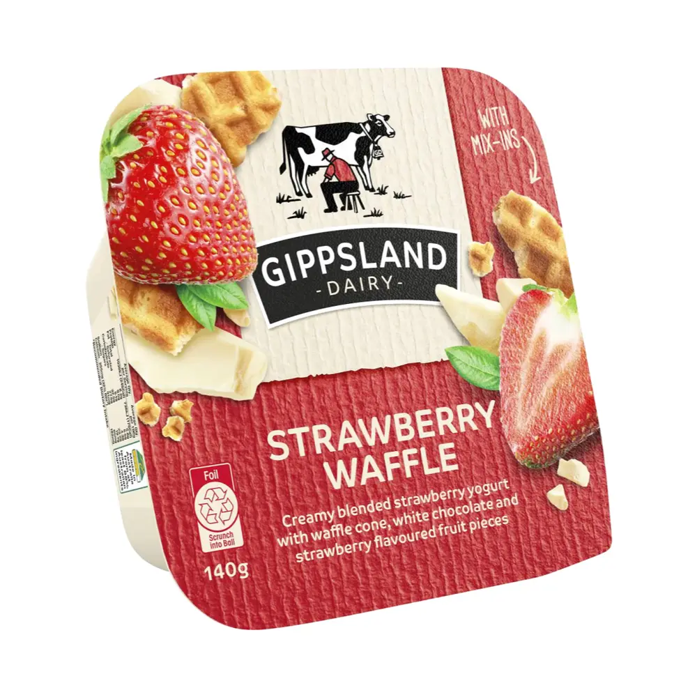Sữa Chua Vị Bánh Quế Dâu & Socola Trắng, Strawberry Waffle Yogurt (140g) - GIPPSLAND DAIRY
