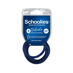 Dây Cột Tóc Nhung Màu Xanh Dương Đậm, Velvets Metal Free Elastics, Real Dark Blue, 4 Cái - SCHOOLIES