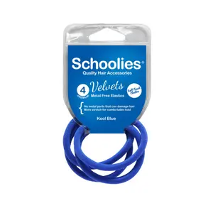 Dây Cột Tóc Nhung Màu Xanh Dương, Velvets Metal Free Elastics, Kool Blue, 4 Cái - SCHOOLIES