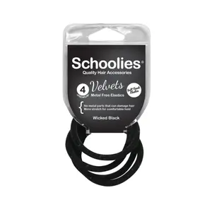 Dây Cột Tóc Nhung Màu Đen, Velvets Metal Free Elastics, Wicked Black, 4 Cái - SCHOOLIES