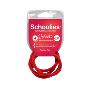 Dây Cột Tóc Nhung Màu Đỏ, Velvets Metal Free Elastics, Radical Red, 4 Cái - SCHOOLIES