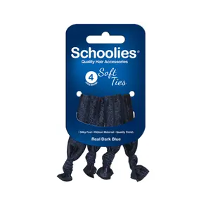 Dây Cột Tóc Nơ Xoắn Màu Xanh Dương Đậm, Soft Ties, Real Dark Blue, 4 Cái - SCHOOLIES