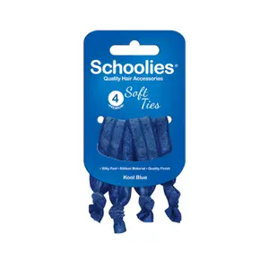 Dây Cột Tóc Nơ Xoắn Màu Xanh Dương, Soft Ties, Kool Blue, 4 Cái - SCHOOLIES