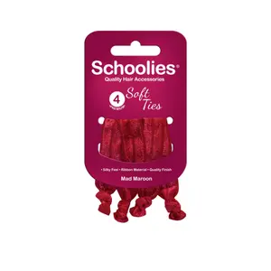 Dây Cột Tóc Nơ Xoắn Màu Đỏ Đô, Soft Ties, Mad Maroon, 4 Cái - SCHOOLIES