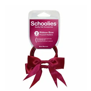 Dây Cột Tóc Ruy Băng Màu Đỏ Đô, Ribbon Bow Ponytail Holders, Mad Maroon, 2 Cái - SCHOOLIES