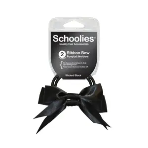 Dây Cột Tóc Ruy Băng Màu Đen, Ribbon Bow Ponytail Holders, Wicked Black, 2 Cái - SCHOOLIES