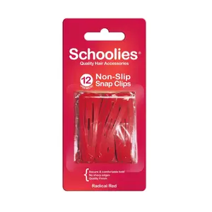 Kẹp Bấm Cài Tóc Màu Đỏ, Non-Slip Snap Clips, Radical Red, 12 Cái - SCHOOLIES