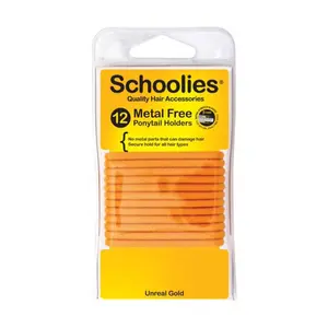 Dây Cột Tóc Đuôi Ngựa Màu Vàng, Metal Free Ponytail Holders, Unreal Gold, 12 Cái - SCHOOLIES