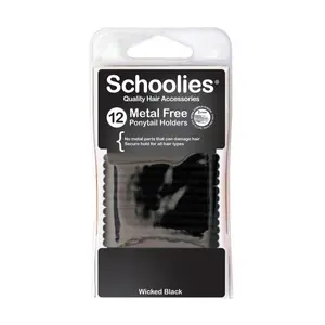 Dây Cột Tóc Đuôi Ngựa Màu Đen, Metal Free Ponytail Holders, Wicked Black, 12 Cái - SCHOOLIES