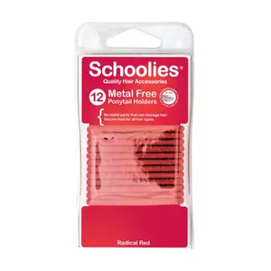 Dây Cột Tóc Đuôi Ngựa Màu Đỏ, Metal Free Ponytail Holders, Radical Red, 12 Cái - SCHOOLIES