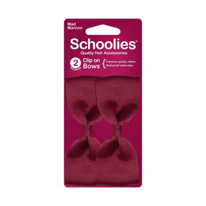Kẹp Nơ Màu Đỏ Đô, Clip On Bows, Mad Maroon, 2 Cái - SCHOOLIES