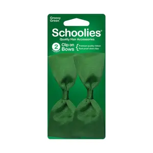 Kẹp Nơ Màu Xanh Lá, Clip On Bows, Groovy Green, 2 Cái - SCHOOLIES