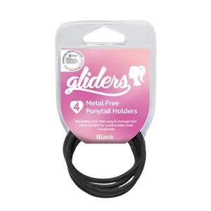 Dây Cột Tóc Đuôi Ngựa Màu Đen, Metal Free Ponytail Holders, Black, 4 Cái - GLIDERS